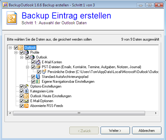 Sichern Sie Outlook mit wenigen Maus-Klicks